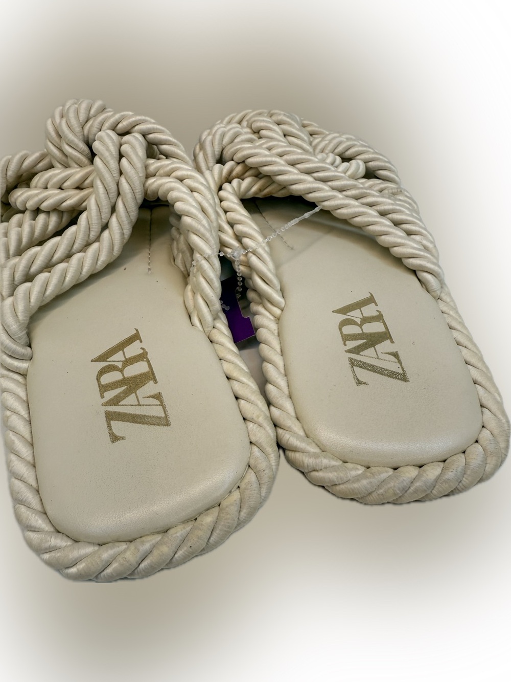 Zara Cream Rope Slides Shoes Sz 9 - Picture 5 of 5